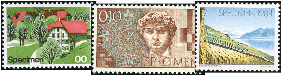 1943-1984, Maschinenproben-Versuchsdrucke der Schweizer Post