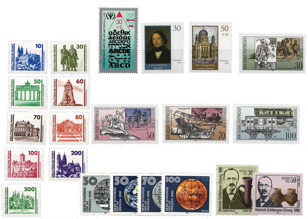 1990, die letzten 22 Briefmarken der DDR