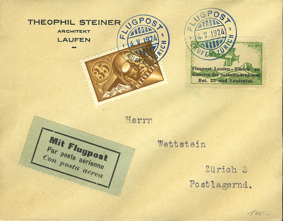1924, Flugtag Laufen, Vignette, &quot;Gebrochener Propeller&quot;