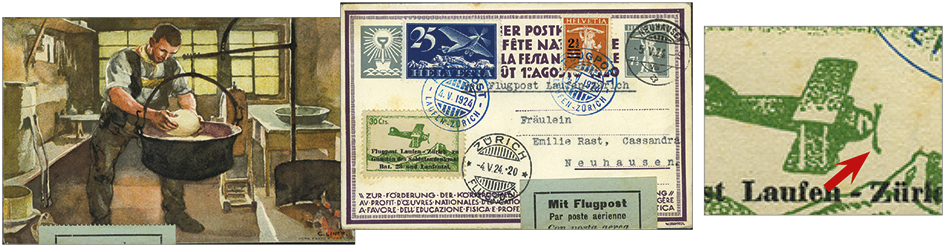 1924, Flugtag Laufen, Vignette, &quot;Gebrochener Propeller&quot;