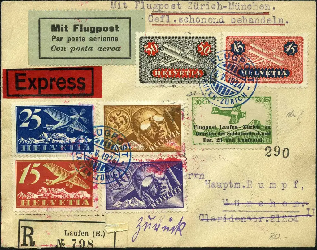 1924, Flugtag Laufen, Vignette "Dcs statt DES"