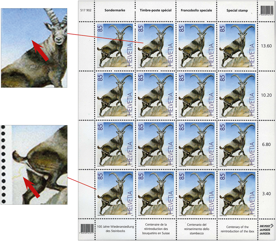 85 Rp. Steinbock, &quot;Grosse gelbe Schlange am Hinterteil&quot; u. &quot;Blaues Fragezeichen über dem Steinbock&quot;