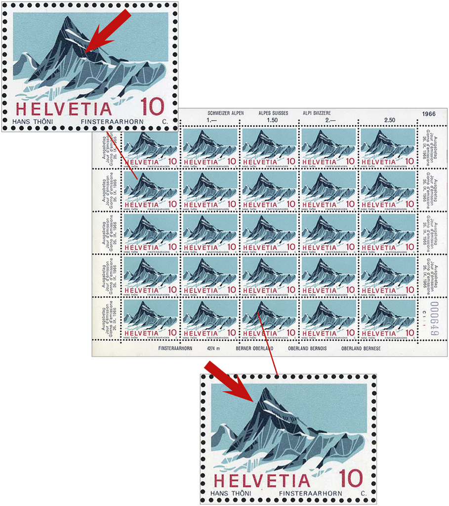 1966,  Finsteraarhorn Originalbogen mit 2 Abarten!