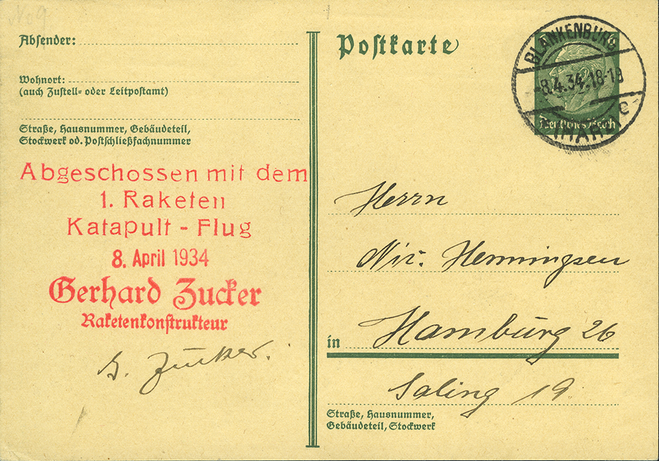 1934, 1. Raketen-Katapult-Flug