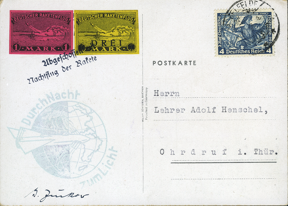 1933, Raketenpost "Durch Nacht zum Licht II"