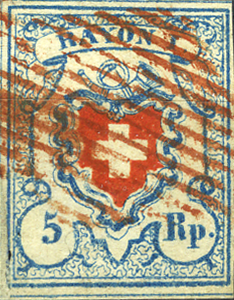 5 Rp. hellblau-rot, Type 26, unbekannter Stein URU