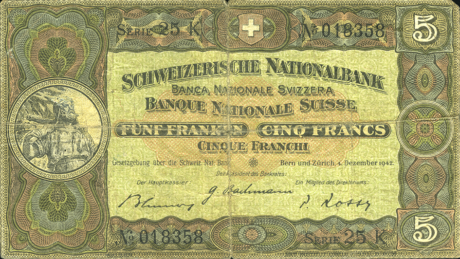 5 Franken Banknote Schweiz, 2. Emission (1913-1952)