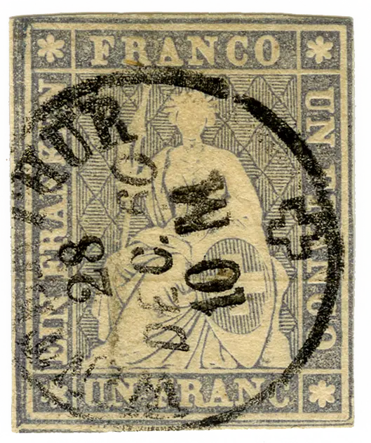 1 Fr. grau, Berner Druck, 2. Druckperiode, Bogenrand