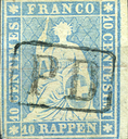 10 Rp. lebhaftpreussischblau, Berner Druck, 3. Druckperiode