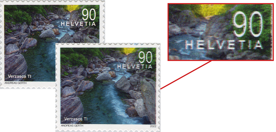 90 Rp. Verzasca, Abart: &quot;Schrift gequetscht&quot; (schattiert)