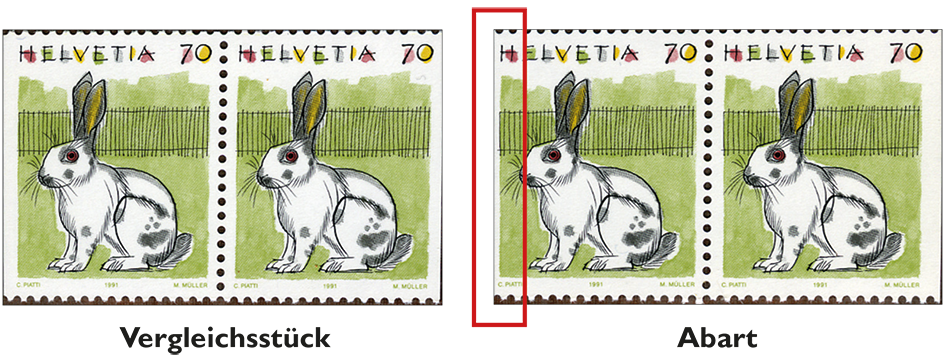 50 Rp. Kaninchen, "Stark verschobener Schnitt"