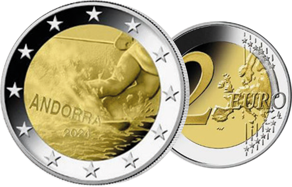 2024, 2 Euro "100 Jahre Skisport Andorra, Spanien