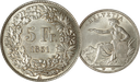 1851, 5 Fr. Silber-Kursmünze Sitzende Helvetia