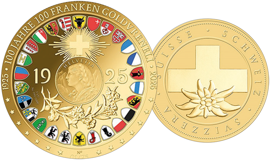 2025, 5 Unzen "100 Jahre 100 Franken Goldvreneli"