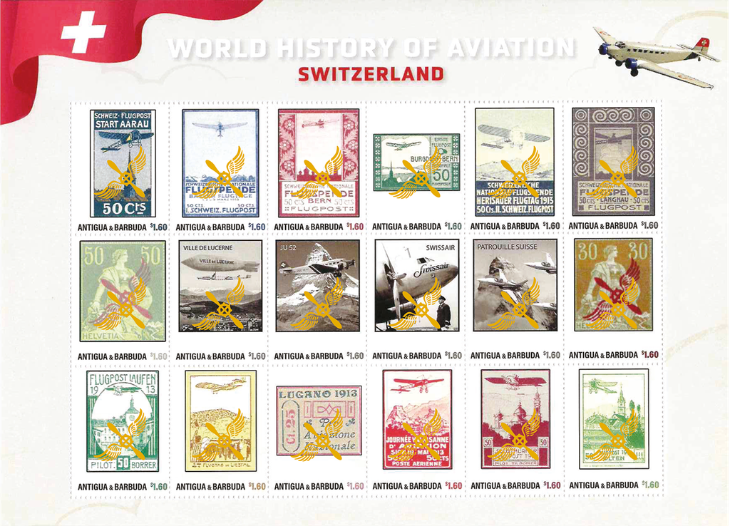 2024, WORLD HISTORY OF AVIATION, Switzerland mit Goldaufdruck