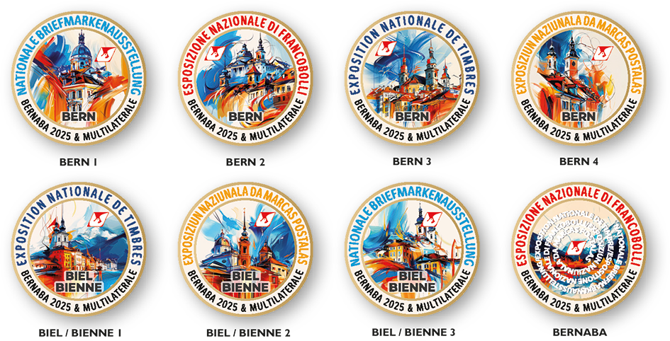 2025, 8 exklusive Sammel-Pins zur Briefmarkenausstellung "BERNABA und MULTILATERALE 2025"