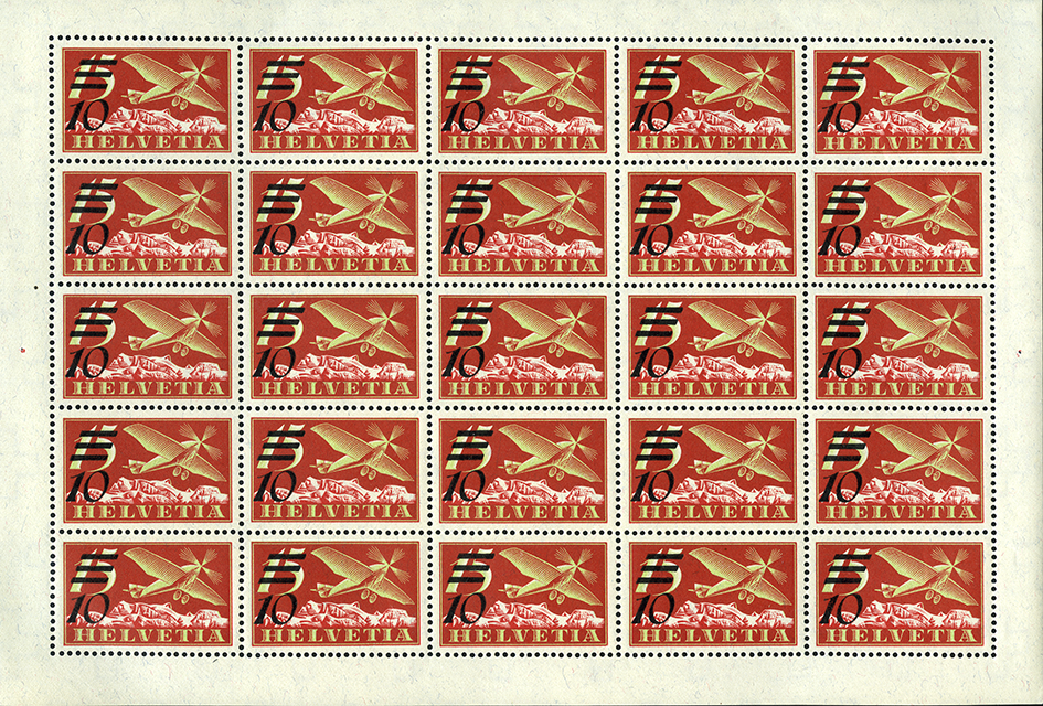 10-15 Rp. Flugzeug, rot-gelbgrün