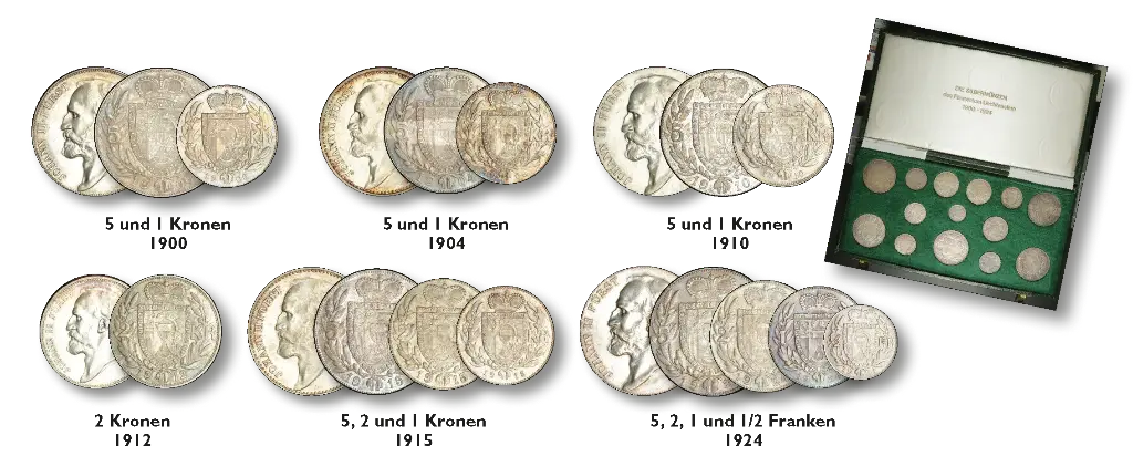 1900-1924, Kronen- und Franken-Silbermünzen Komplettset