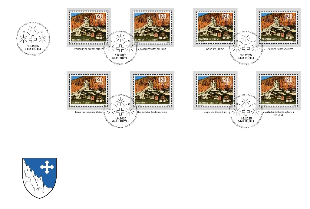 2025, 8 Werte mit 8 veränderten Himmelsbildern, Blatten