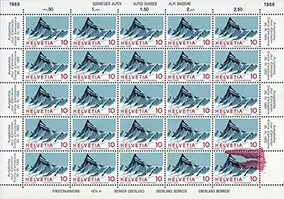 10 Rp.Finsteraahorn, Originalbogen mit grossem Farbfleck  