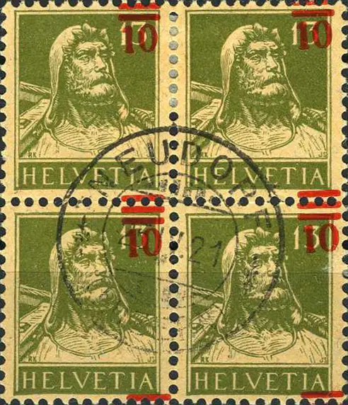 10-13 Rp. grünoliv, "Aufdruck nebeneinander, verdickt"    