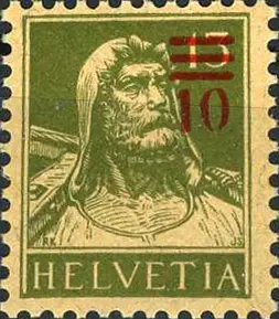 10-13 Rp. grünoliv, "Aufdruck defekt, O gebrochen"     