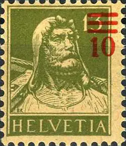 10-13 Rp. grünoliv, "Aufdruck stark versetzt "         