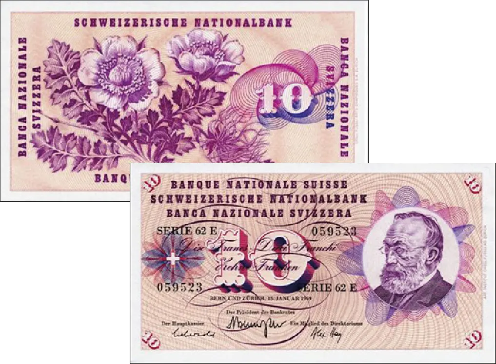 10 Franken Banknote Schweiz, 5. Emission (1955-1977) 