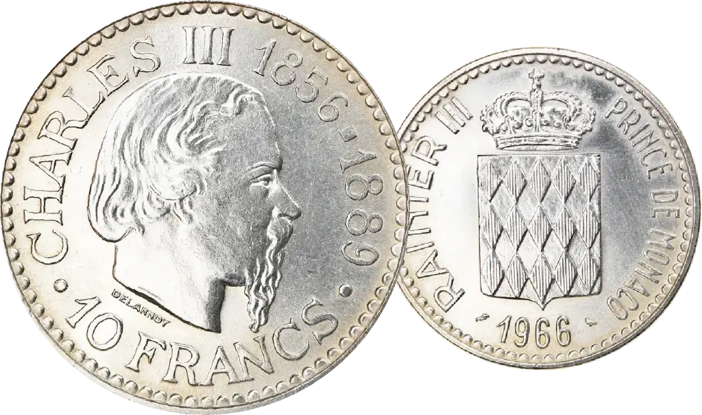1966, 10 Francs, Rainier III, Monaco