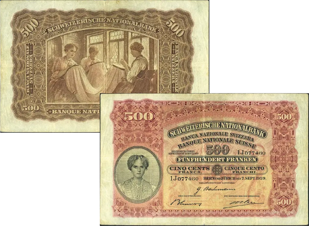 500 Franken Banknote Schweiz, 2. Emission (1939)