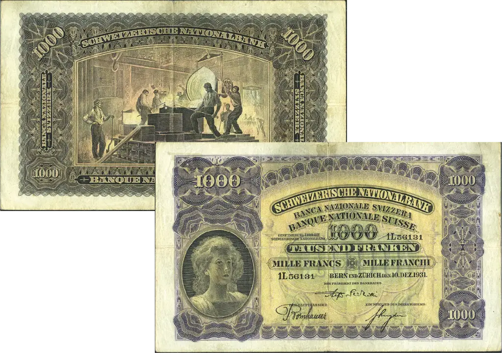 1000 Franken Banknote Schweiz, 2. Emission (1931)