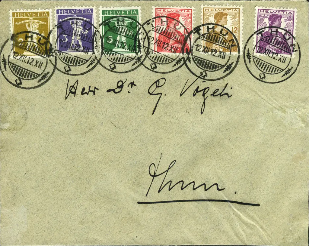 1912, Schnapszahlbeleg- Buntfrankatur 