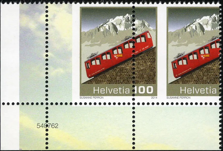 100 Rp. Pilatus Zahnradbahn, Druckverschiebung, unteres, linkes Eckrandstück   