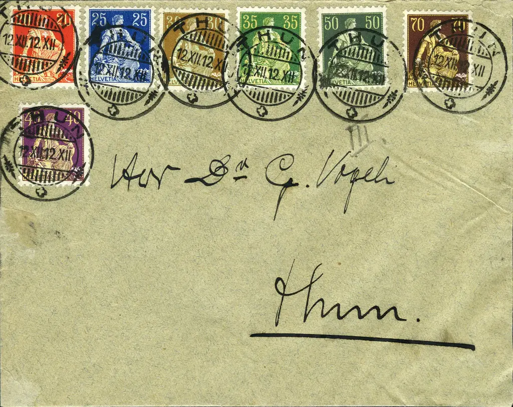 1912, Schnapszahlbeleg- Buntfrankatur  