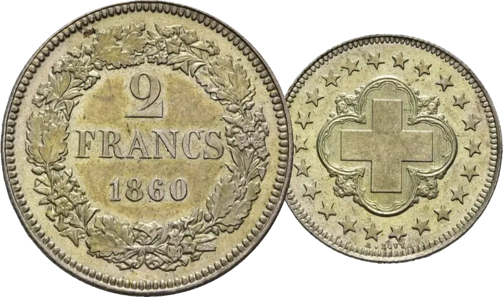1860, 2 Fr. Silber-Kursmünze, Probeprägung