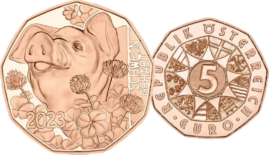 2023, 5 EUR, Neujahrsmünze - Schwein gehabt, Österreich