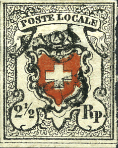 2  1/2 Rp. tiefschwarz, Type 35, mit Bogenrand