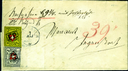 1851, Post Locale mit KE, Type 3 und Rayon II schwarz-rot-gelb, Type 40