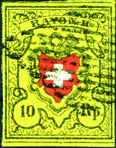 Type 38, Stein B1 (LO), schwarze eidg. Raute, sauber und sehr farbenfrisch, voll- bis breitrandig, in einwandfreier Erhaltung.