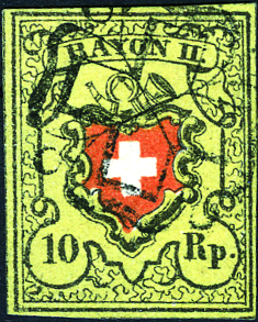 Type 39, Stein A2 (LU), schwarze Zürcher-Rosette, sauber und farbenfrisch, allseitig gut- bis breitrandig, in einwandfreier Erhaltung.