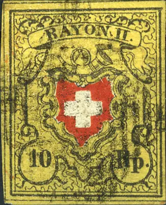 10 Rp. schwarz-rot-fahlbräunlichgelb, Type 5, Stein A2 (RU)