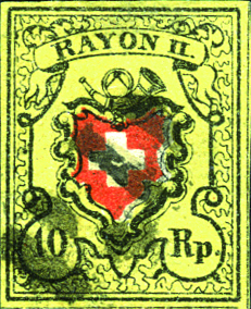 10 Rp. schwarz-rot-fahlbräunlichgelb, Type 13, Stein A2 (LO)