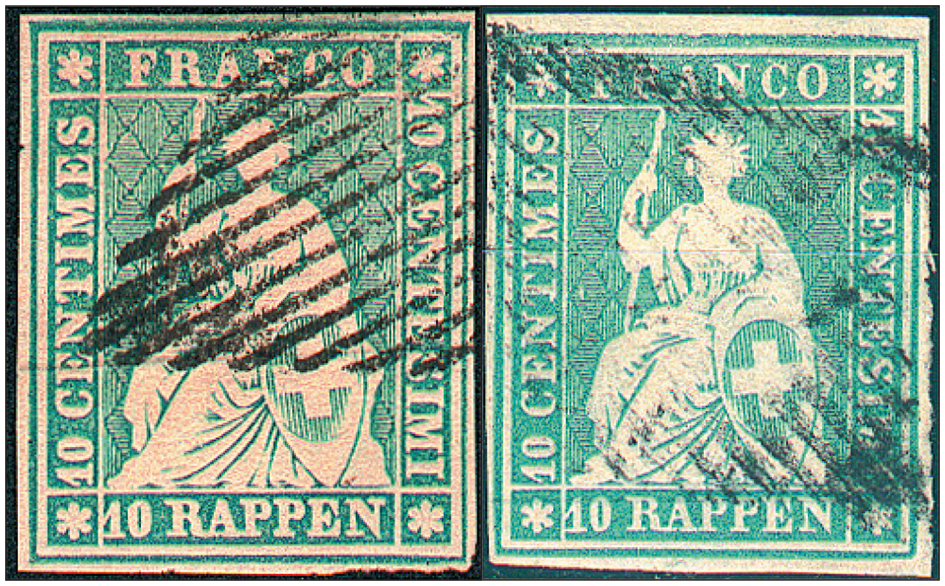 10 Rp. grauultramarin, Berner Druck, 1. Druckperiode