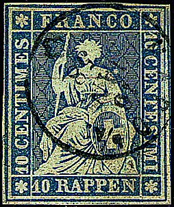 10 Rp. dunkelblau, Berner Druck, 3. Druckperiode