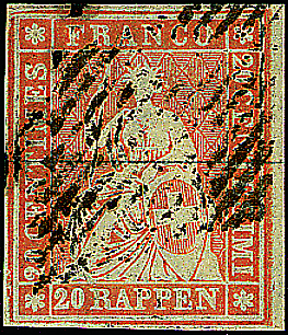 20 Rp. orange, Berner Druck, 1. Druckperiode