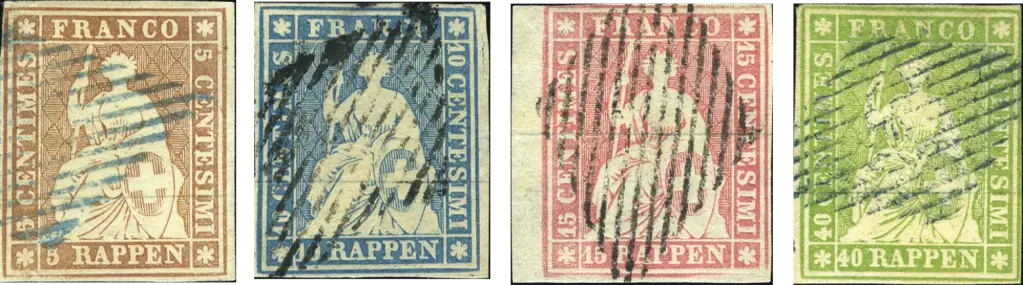1854, Sitzende Helvetia, ungezähnt (Strubel), Münchner Druck, 3. Druckperiode