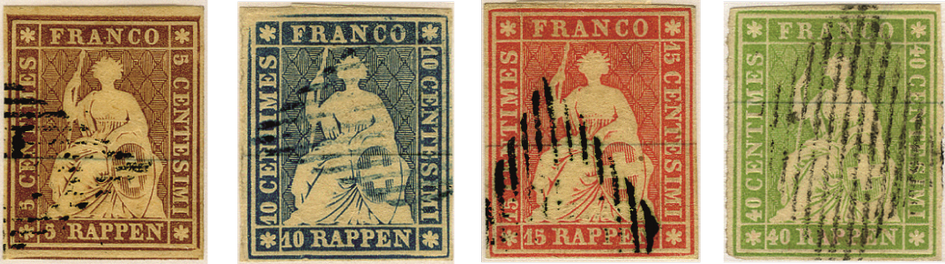 1854, Sitzende Helvetia, ungezähnt (Strubel), Münchner Druck, 3. Druckperiode