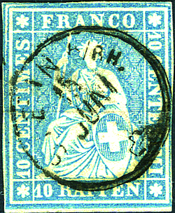 10 Rp. dunkelblau, Berner Druck, 3. Druckperiode