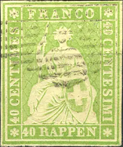 40 Rp. grünlicholiv, Berner Druck, 2. Druckperiode