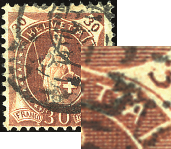 30 Rp. braun, &quot;HELVETTA&quot; statt Helvetia